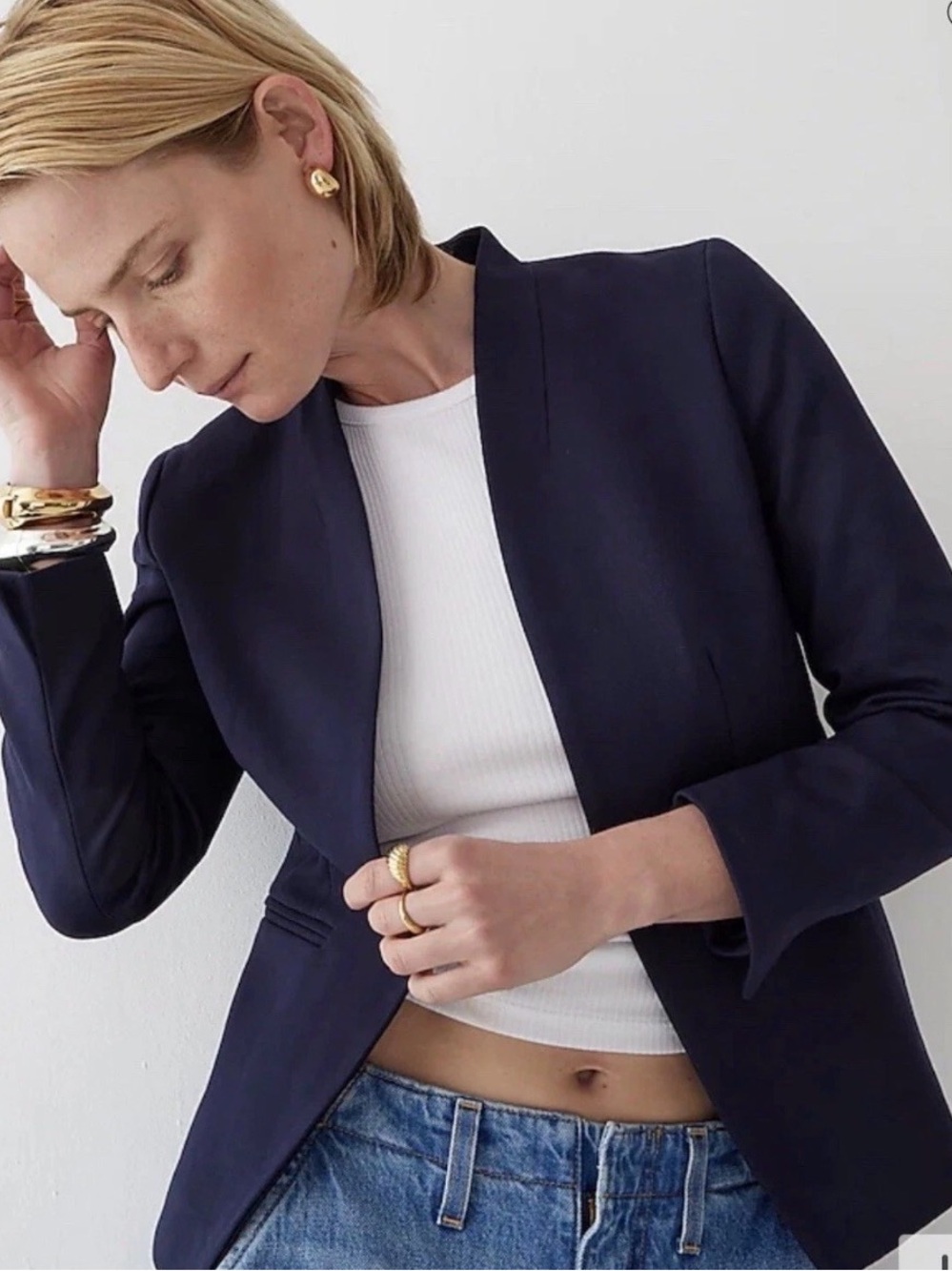J.Crew Women’s 365 Going Out Blazer Navy Blue Size 4 Open Front Ponte Jacket